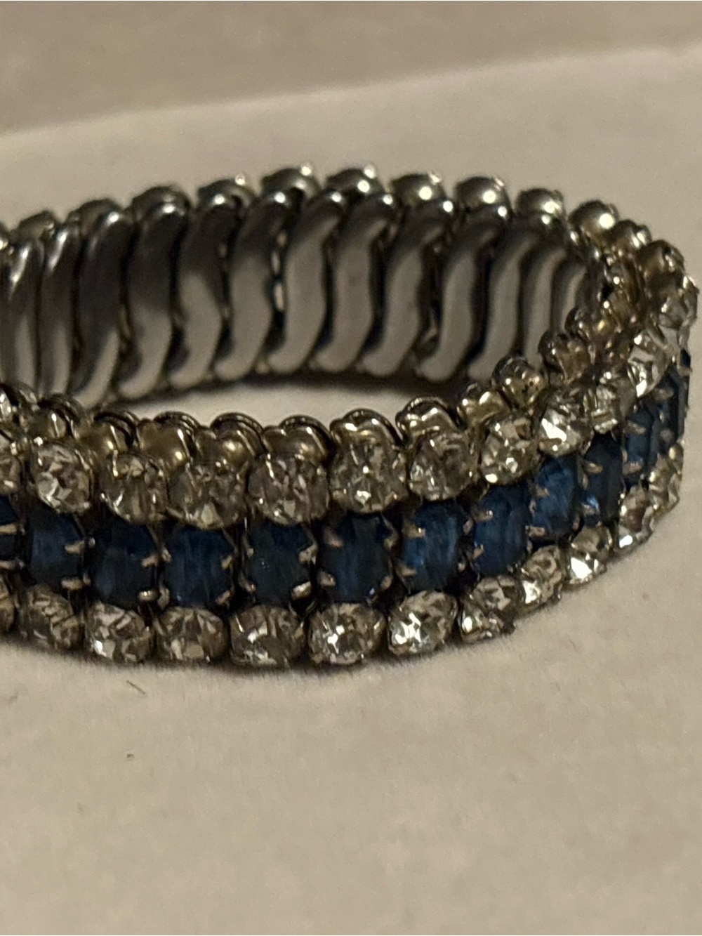 Blue Crystal Stretch Bracelet with Clear Rhinestones